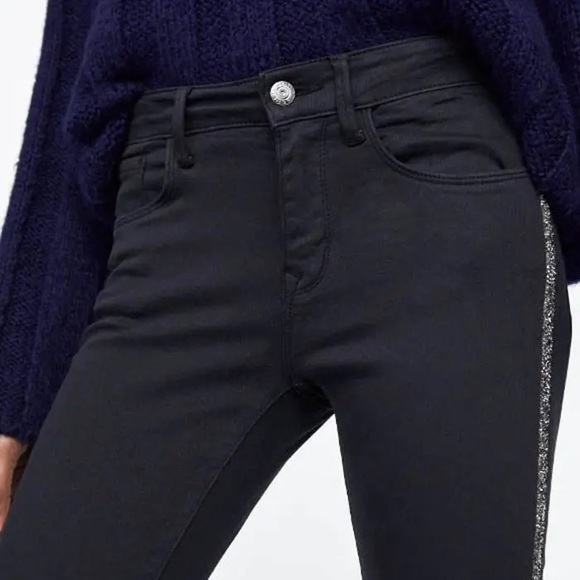 Zara gray light wash stretchy crystal studded ankle legging denim pants size 10 - Picture 4 of 14